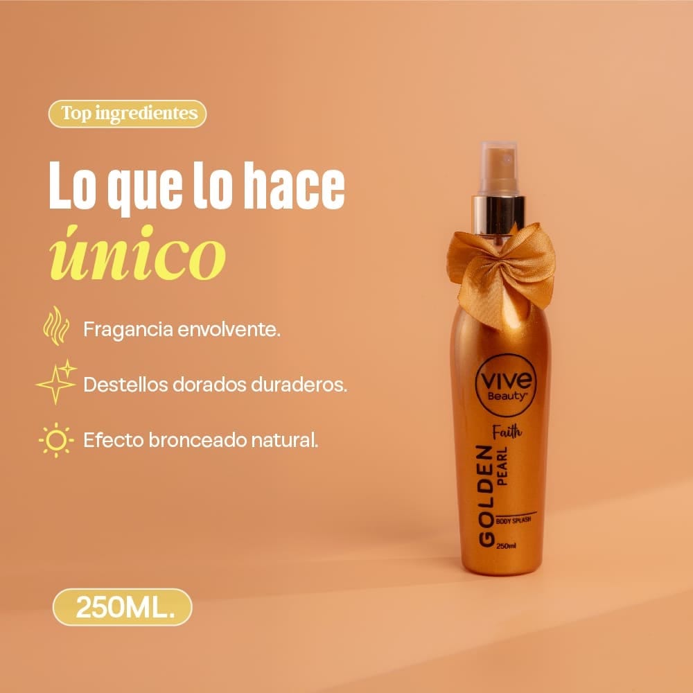 BODY SPLASH GOLDEN PEARL EFECTO BRONCEADO VIVE BEAUTY - Imagen 2
