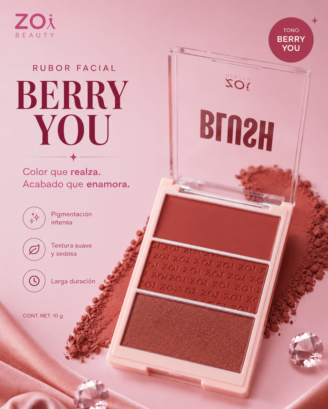 TRÍO DE RUBOR E ILUMINADOR ZOI BEAUTY - Imagen 2